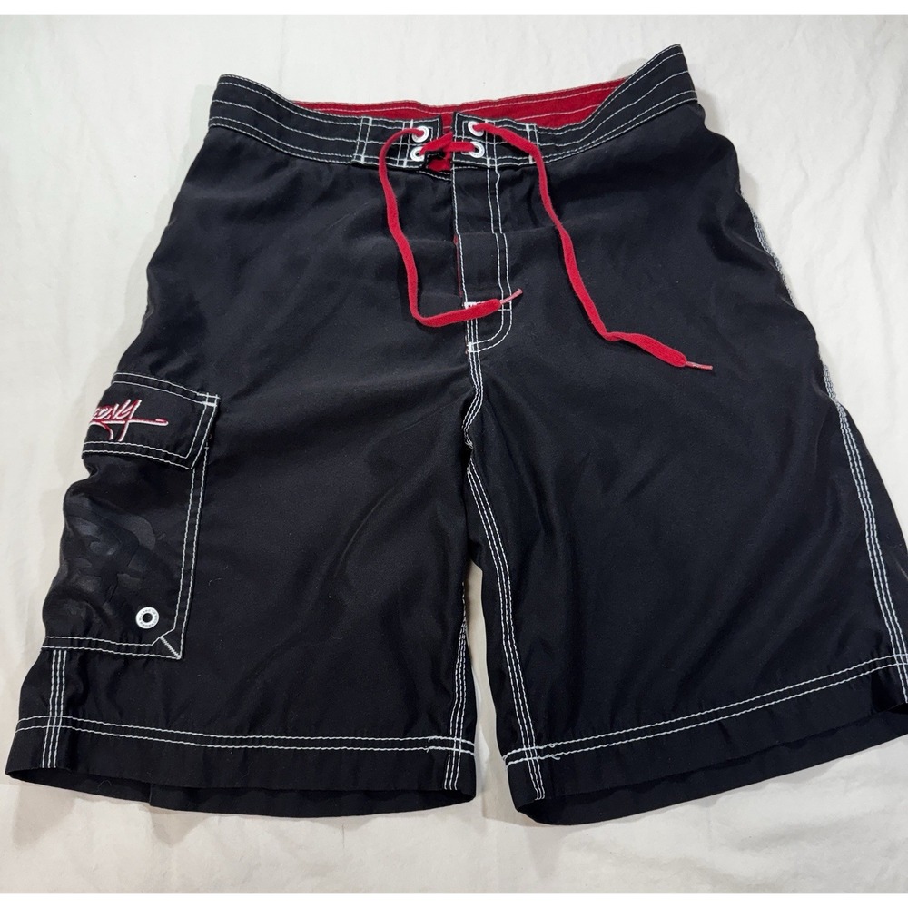 Billabong Board Shorts Mens 32 Black Y2K Surf Swim Trunks Cargo Pocket Spellout